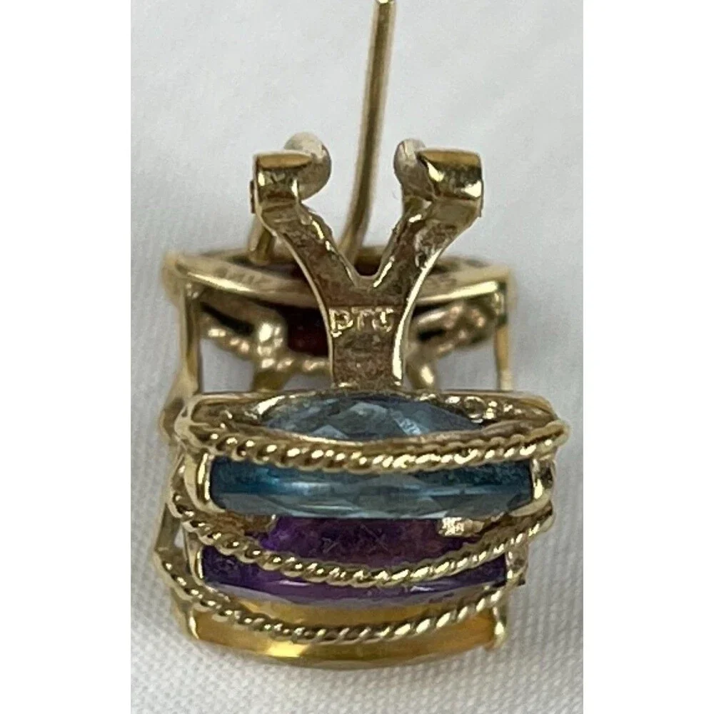PTJ 14k YELLOW‎ GOLD GARNET, PERIDOT, BLUE TOPAZ, AMETHYST & TOPAZ HOOP EARRINGS